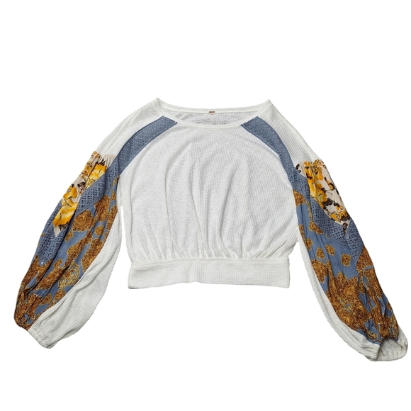 Free People Casual Clash Balloon Sleeve Oversized Waffle Thermal Top Medium - Picture 3 of 11